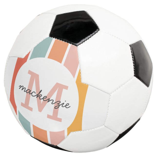 Monogrammed Retro Colourful Stripes Personalised Football (Three Quarter)