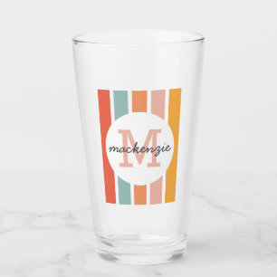 Monogrammed Retro Colourful Stripes Personalised Glass