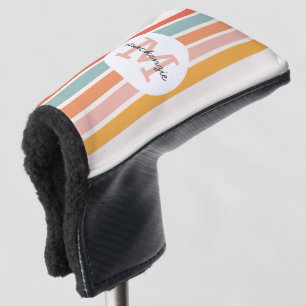 Monogrammed Retro Colourful Stripes Personalised Golf Head Cover