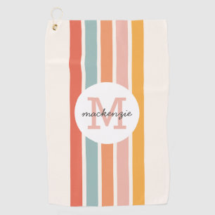Monogrammed Retro Colourful Stripes Personalised Golf Towel