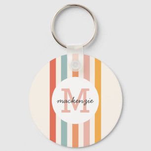 Monogrammed Retro Colourful Stripes Personalised Key Ring