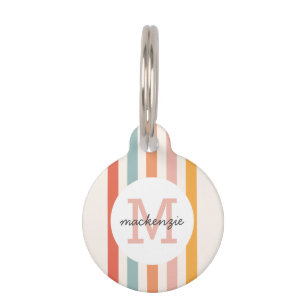 Monogrammed Retro Colourful Stripes Personalised Pet Tag