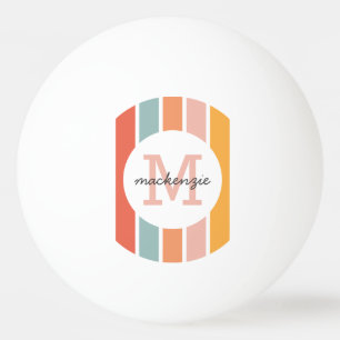 Monogrammed Retro Colourful Stripes Personalised Ping Pong Ball