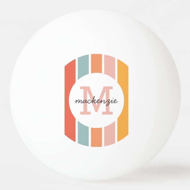 Monogrammed Retro Colourful Stripes Personalised Ping Pong Ball (Back)
