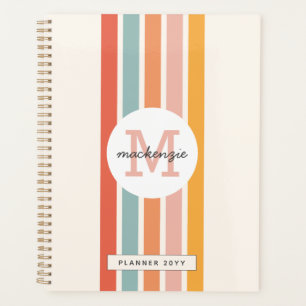 Monogrammed Retro Colourful Stripes Personalised Planner