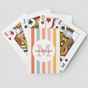 Monogrammed Retro Colourful Stripes Personalised Playing Cards