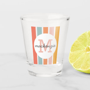 Monogrammed Retro Colourful Stripes Personalised Shot Glass