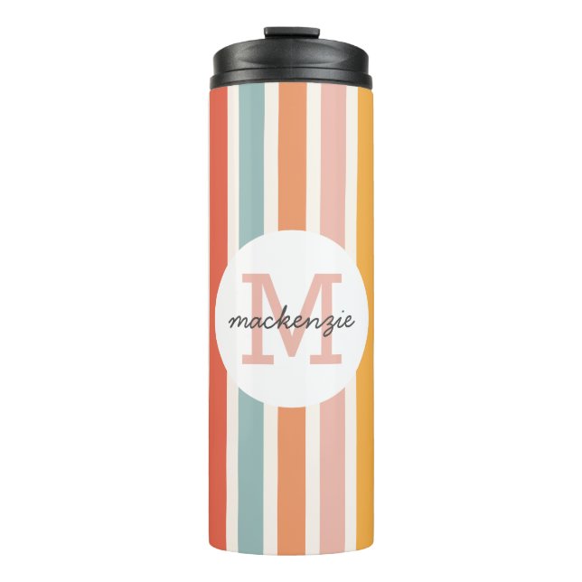 Monogrammed Retro Colourful Stripes Personalised Thermal Tumbler (Front)