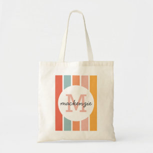 Monogrammed Retro Colourful Stripes Personalised Tote Bag