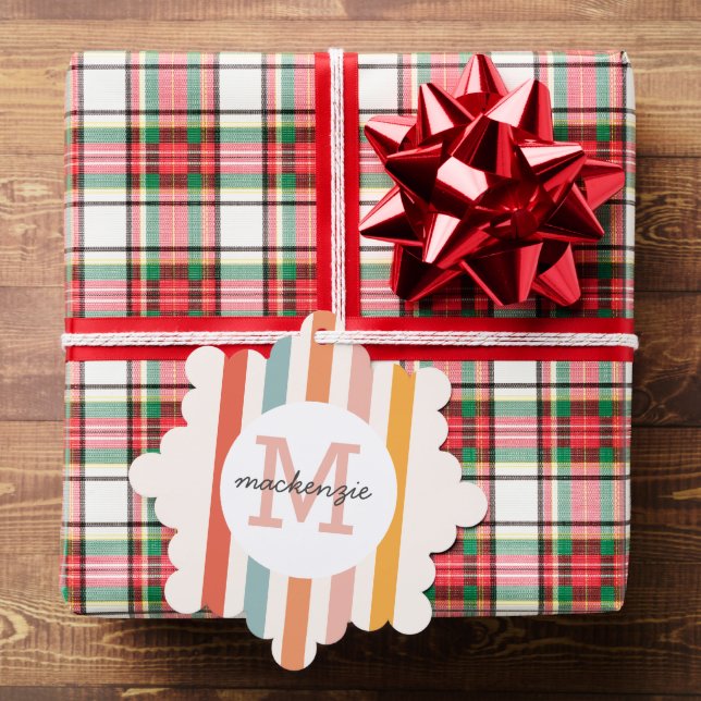 Monogrammed Retro Colourful Stripes Personalised Tree Decoration Card (Insitu (Gift))