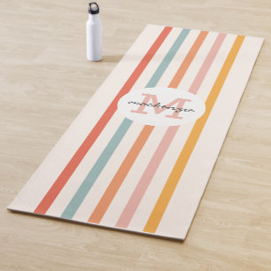 Monogrammed Retro Colourful Stripes Personalised Yoga Mat