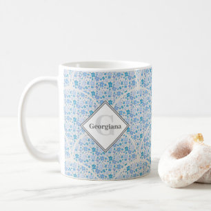 Monogrammed Retro Florals Berry Blue Art Deco Coffee Mug