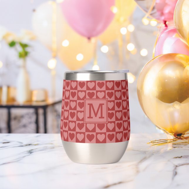 Monogrammed Retro Red and Pink Heart Pattern (Bachelor Party)