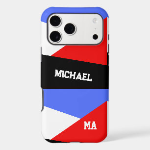 Monogrammed Retro Red Blue Geometric Abstract