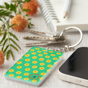 monogrammed retro vintage yellow floral key ring