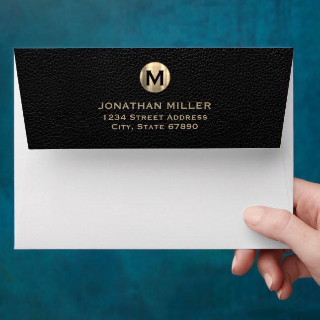 Monogrammed Return Address Black Gold Envelope (Hand)