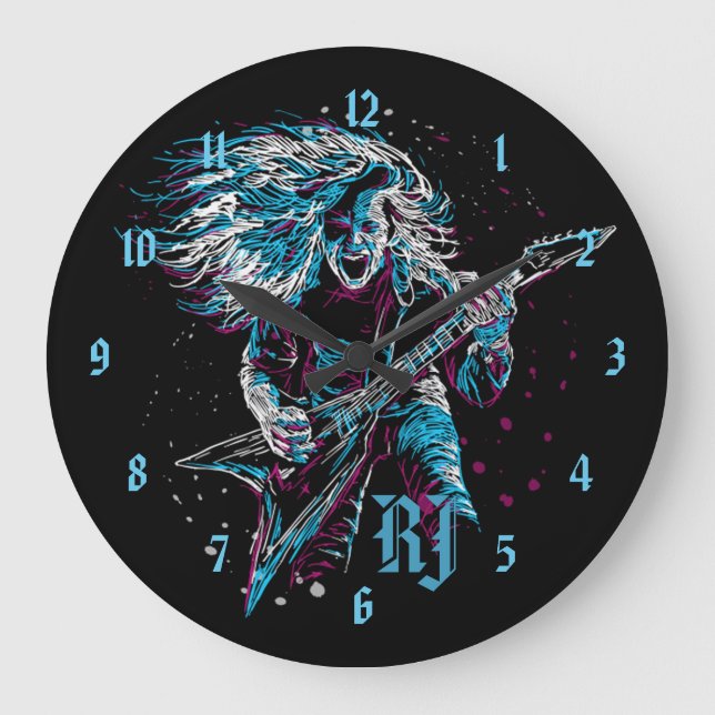 Monogrammed Rock On Heavy Metal Large Clock (Front)