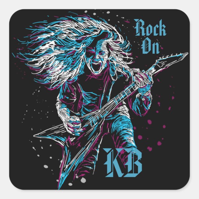 Monogrammed Rock On Heavy Metal Square Sticker (Front)