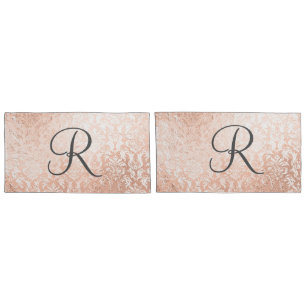 Monogrammed Rose Gold Damask Pillowcase