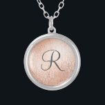 Monogrammed Rose Gold Damask  Silver Plated Necklace<br><div class="desc">Monogrammed Rose Gold Damask and dark grey monogram Silver Plated Necklace. Check out our collection for matching products.</div>