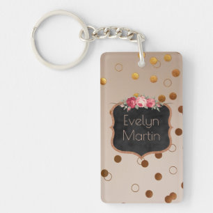 Monogrammed Rose Gold Dots   Vintage Chalkboard Key Ring