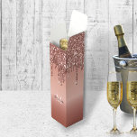 Monogrammed Rose Gold Glitter Drips Wine Gift Box<br><div class="desc">Monogram Rose Gold Dripping Glitter Metallic personalised slim wine gift box.

Custom monogram metallic faux foil gradient with simulated dripping glitter graphic gifting box by adding your recipient's name and last initial with zazzle's easy to use personalisation tool.</div>
