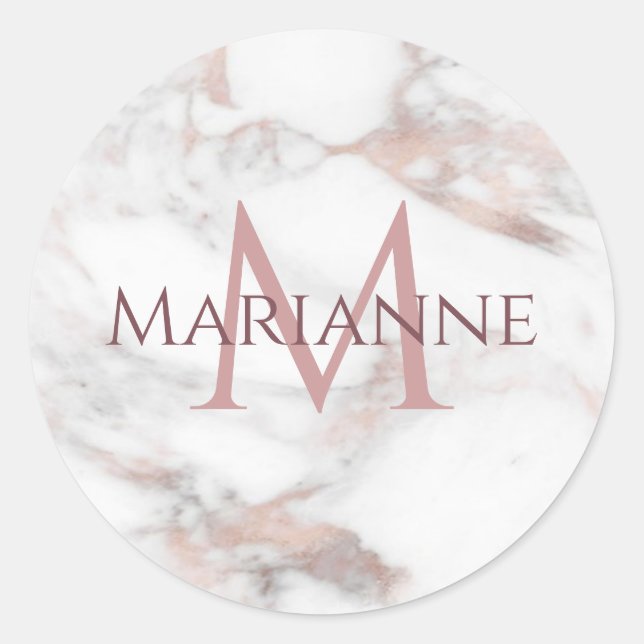 Monogrammed Rose Gold Marble Modern Elegant Classic Round Sticker (Front)