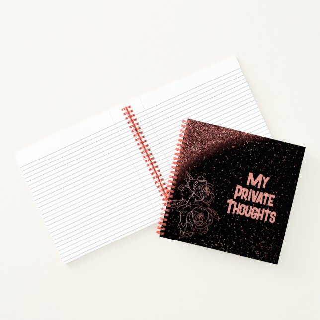 Monogrammed Rose Gold Pink Roses on Black |  Notebook (Inside)