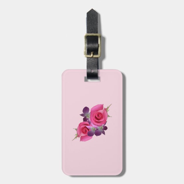 Monogrammed Roses Orchids Luggage Tag (Front Vertical)