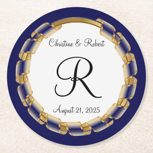 Monogrammed  round paper coaster (Front)