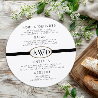 Monogrammed Round Wedding Menu Template
