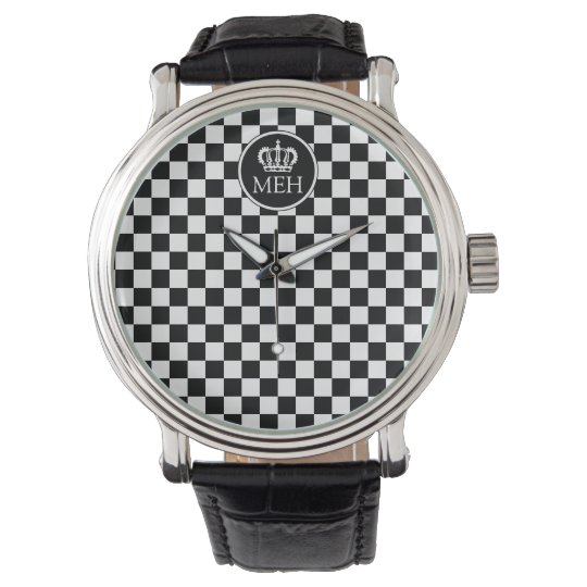 Monogrammed Royal Black Chequered Watch