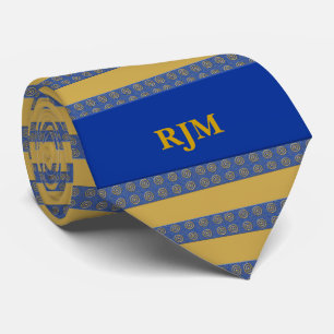 Monogrammed Royal Blue and Gold Stripes Tie