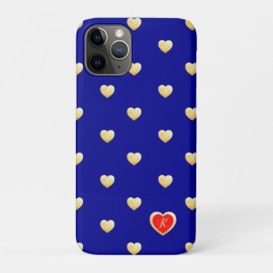 Monogrammed Royal Blue Gold Hearts on Solid Colour iPhone 11 Pro Case