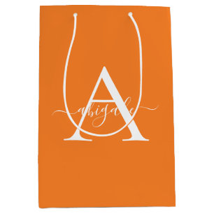 Monogrammed Royal Orange Minimalist Elegant Medium Gift Bag