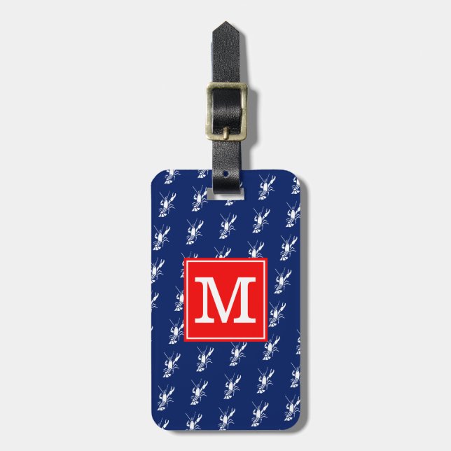 Monogrammed RS Lobsters Blue Luggage Tag (Front Vertical)
