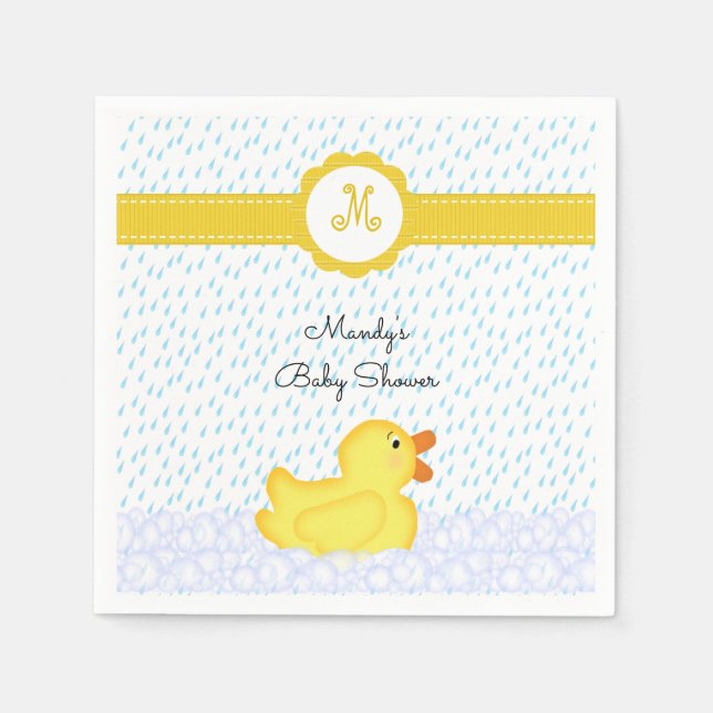 Monogrammed Rubber Ducky Baby Shower Napkins (Front)