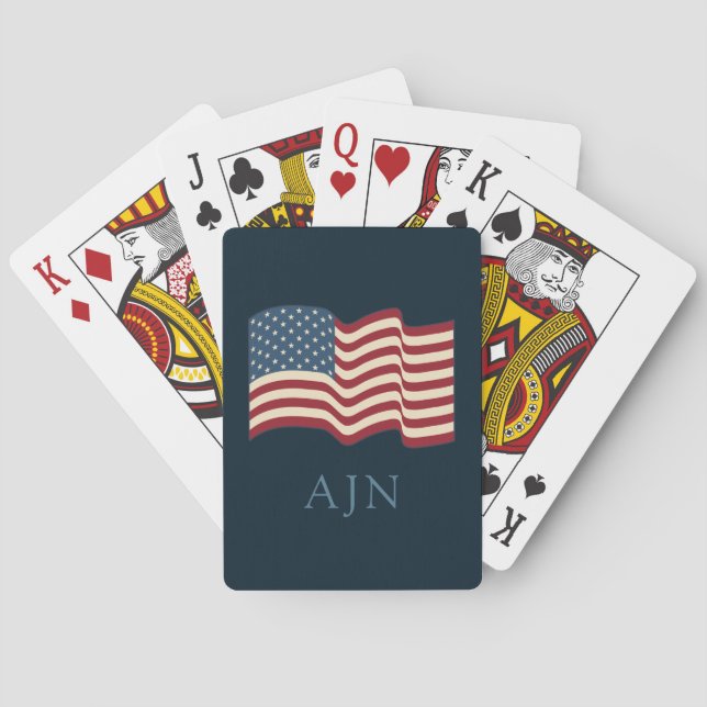 Monogrammed Rustic American Flag Playing Cards (Back)