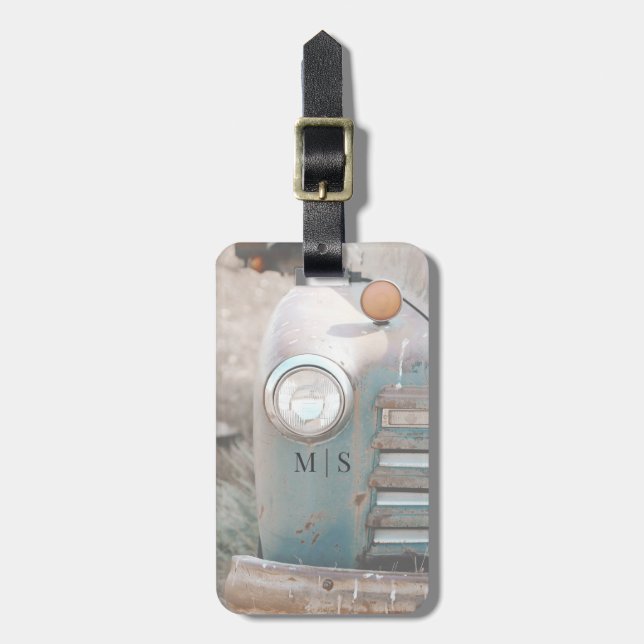 Monogrammed Rustic And Country Pickup  Luggage Tag (Front Vertical)