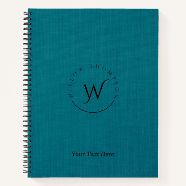Monogrammed Rustic Blue Linen Elegant Script Notebook (Front)