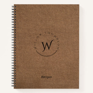 Monogrammed Rustic Brown Linen Elegant Recipes Notebook