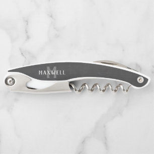 Monogrammed Rustic Chalkboard Groomsman Name Corkscrew