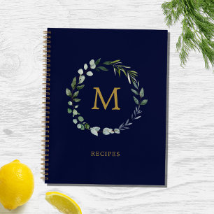 Monogrammed Rustic Green Sage Leaf Wreath Recipe Notebook