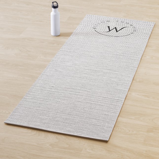 Monogrammed Rustic Grey Linen Elegant Script Yoga Mat (In Situ)