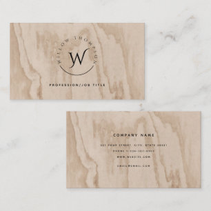 Monogrammed Rustic Wood Elegant Script Business Card