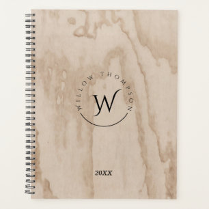 Monogrammed Rustic Wood Texture Elegant Journa Planner