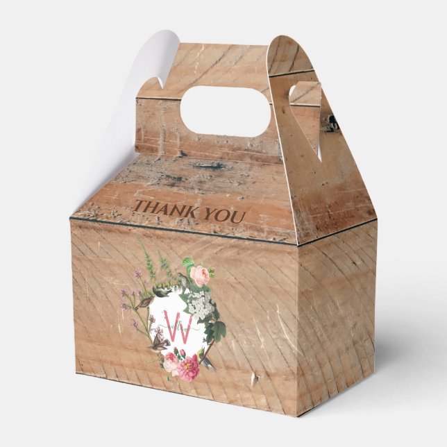 Monogrammed Rustic Wood Vintage Flowers Favour Box (Front Side)