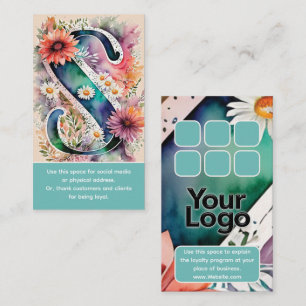 Monogrammed S Daisy Floral Watercolor Logo  Business Card