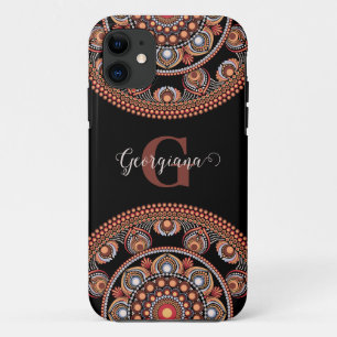 Monogrammed Safari Sunset Bohemian Dot Mandala iPhone 11 Case
