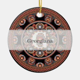 Monogrammed Safari Sunset Bohemian Dot Mandala Ceramic Tree Decoration